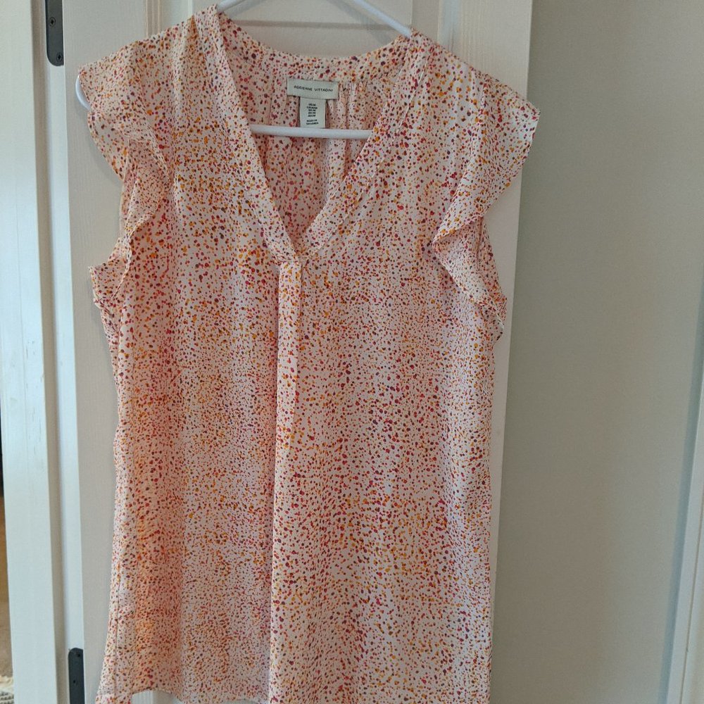 Adrienne Vittadini blouse Orange Pink Cream Dots M